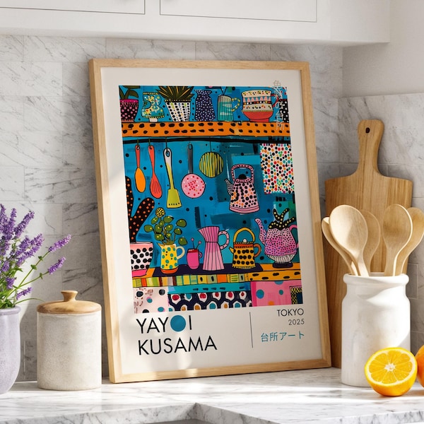 Yayoi Kusama Kitchen Wall Art, Colorful Food Poster, Japanese Exhibition Print