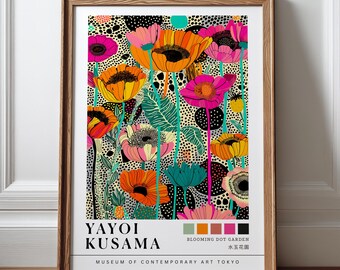 Pôster com estampa de Yayoi Kusama, arte de parede floral, estampa colorida de jardim botânico, pôster japonês, decoração de arte contemporânea