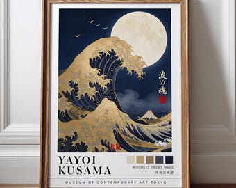 Impressão "A Grande Onda" de Yayoi Kusama, Arte de Parede Japonesa, Arte de Ondas Japonesas, Pôster de Ondas do Oceano, Decoração Moderna para Casa
