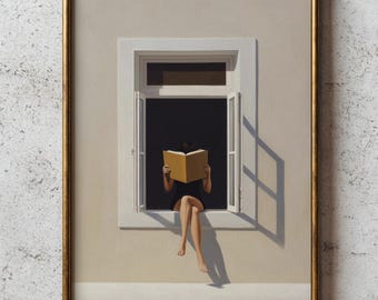 Decoración de pared con temática literaria, Mujer leyendo junto a la ventana, Póster minimalista de lectura, Decoración para amantes de los libros