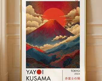 Yayoi Kusama-tryck – Modern japansk Fuji-affisch, japanskt konsttryck, färgglad abstrakt väggkonst, japansk väggkonst