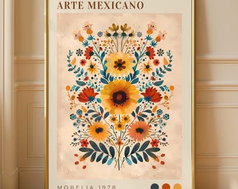 Mexican Folk Art Floral Print – Boho Marigold Flower Wall Decor (Digital Download)
