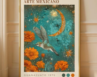 Mexican Folk Art Hummingbird Print – Marigold Boho Wall Art (Digital Download)