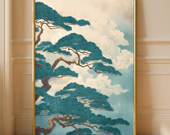 Vintage Japanese Pine Tree Art Print, Serene Japandi Wall Decor (Digital Download)