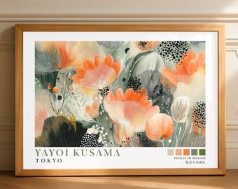 Arte de parede floral abstrata de Yayoi Kusama, pôster botânico japonês, decoração japonesa de recife de coral (download digital)