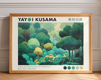 Yayoi Kusama Poster - Japanese Wall Art Forest Print, Botanical Abstract Landscape, Green Nature Art, Japandi Wall Decor
