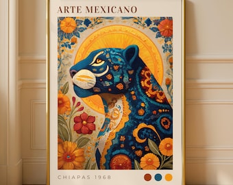 Mexican Folk Art Jaguar Print – Boho Floral Animal Decor (Digital Download)