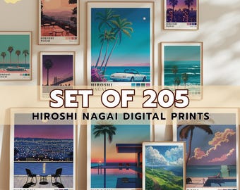 Conjunto de 205 gravuras de Hiroshi Nagai, pôsteres retrô japoneses de estilo City Pop dos anos 80 (download digital)