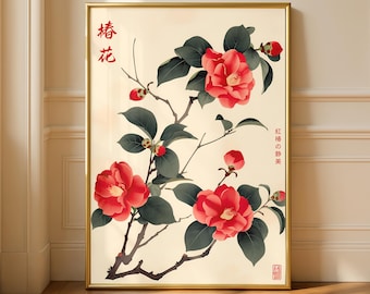 Japanese Wall Art Floral Print – Vintage Japanese Botanical Art, Zen Wall Decor, Asian Flower Art, Nature Inspired Japanese Art Print