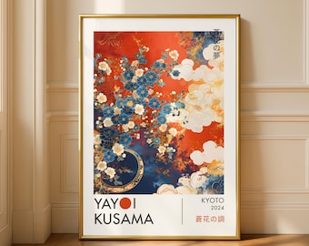 Yayoi Kusama Blumenplakat - Japanische Wandkunst, moderne abstrakte japanische Druckkunst, buntes botanisches Dekor, Japandi-Ausstellungsplakat