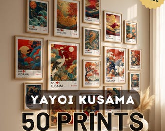 Yayoi Kusama Print Set of 50 – Modern Japanese Wall Art, Yayoi Kusama Poster Bundle, Colorful Gallery Wall Prints, Exhition Poster