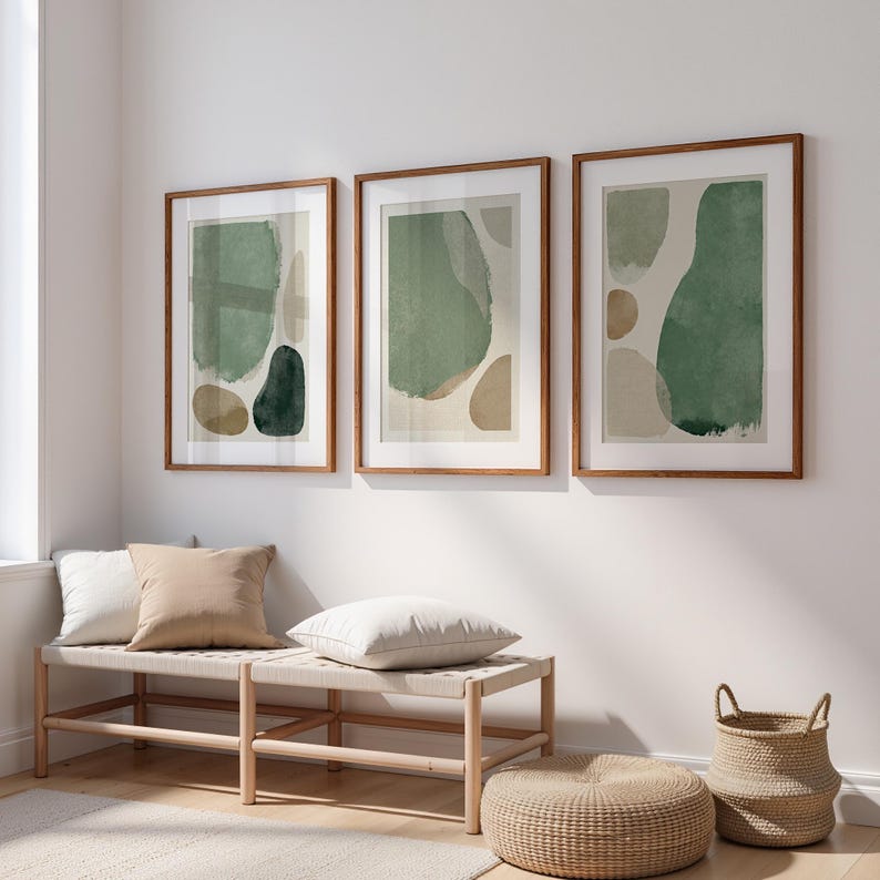 Japandi Wall Art Set of 3, Sage Green Wabi Sabi Wall Art, Minimal ...