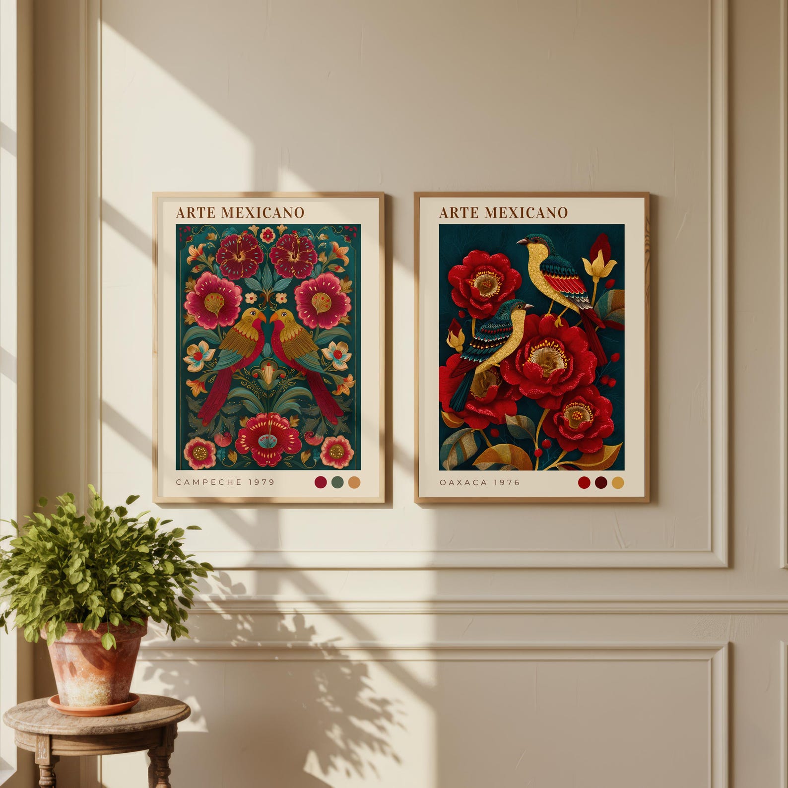 Mexican Folk Art Print Set, Mexican Wall Art, Bird Poster Set, Colorful ...