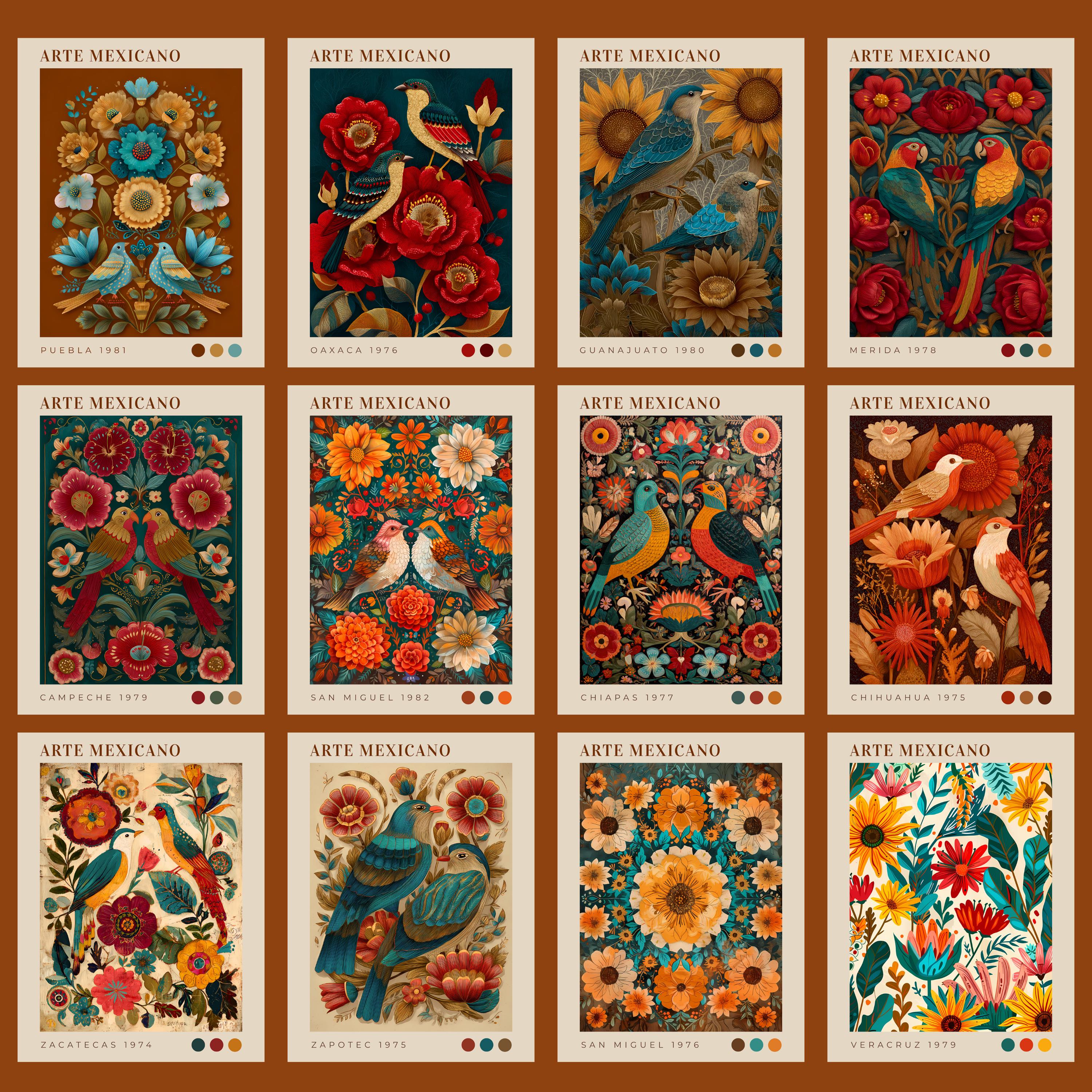 Mexican Wall Art Set of 50 – Traditional Folk Floral Gallery Prints - Etsy