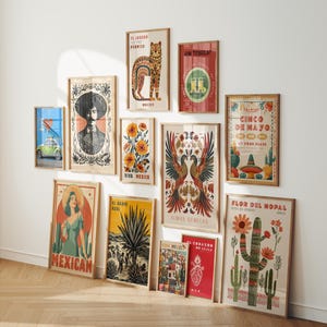 Colorful Mexican decor printable wall art set designed for eclectic and boho interiors