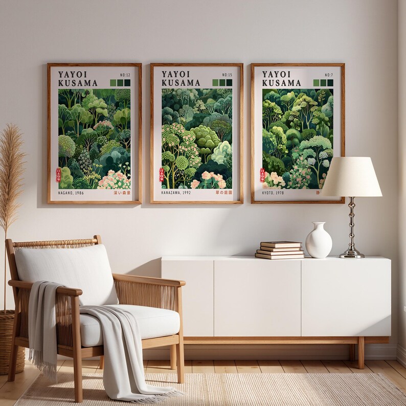 Exhibition Poster inspired Japanese Wall Art featuring layered forests and nature motifs