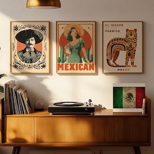 Mexican decor gallery wall set combining cacti, agave, florals, and iconic Mexican symbols