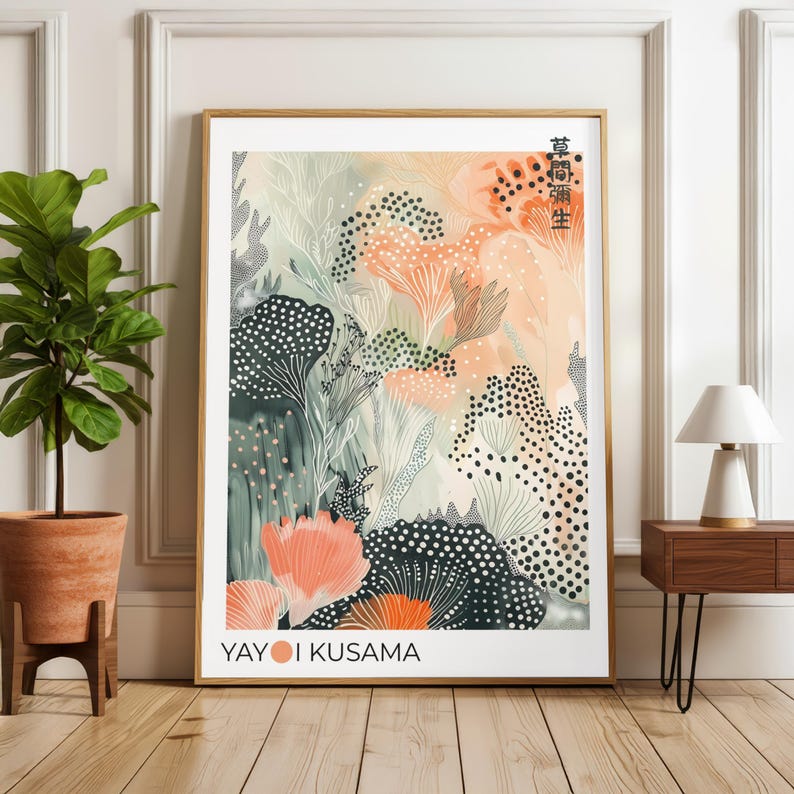 Contemporary Kusama Wall Art combining organic forms and delicate dotted textures.