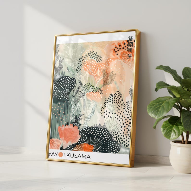 Fine art Botanical Print Art with Kusama-inspired dotted floral composition.