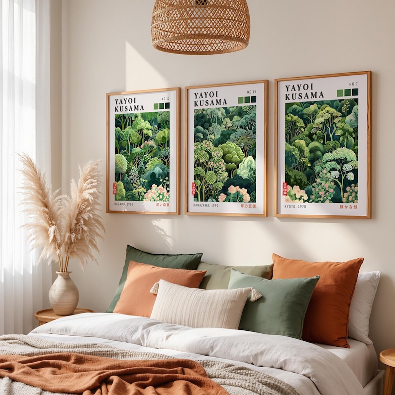 Botanical Japanese Poster set of three, designed for Japandi Wall Art and gallery wall decor