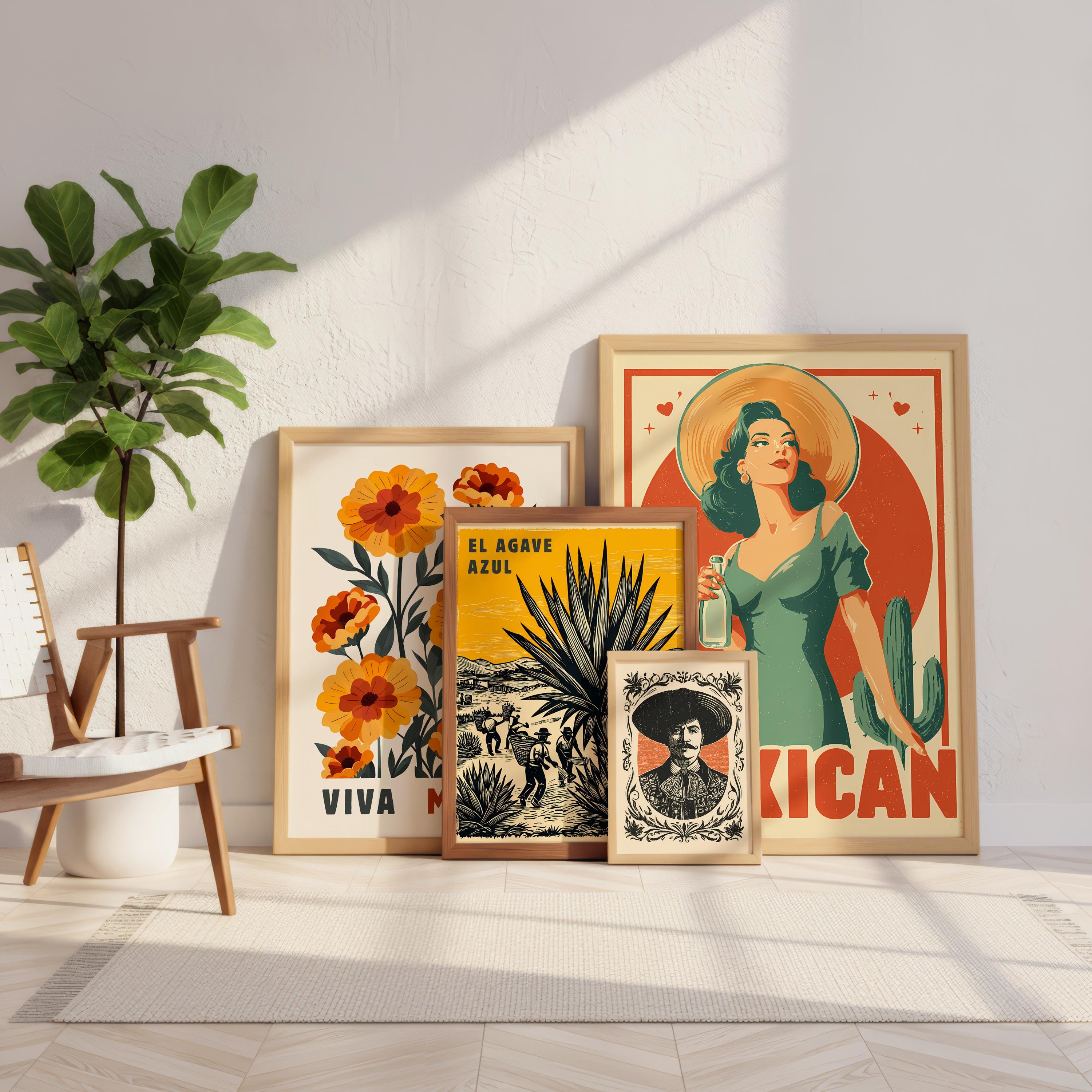 Mexican Wall Art Set of 12, Vintage Colorful Mexican Prints, Eclectic ...