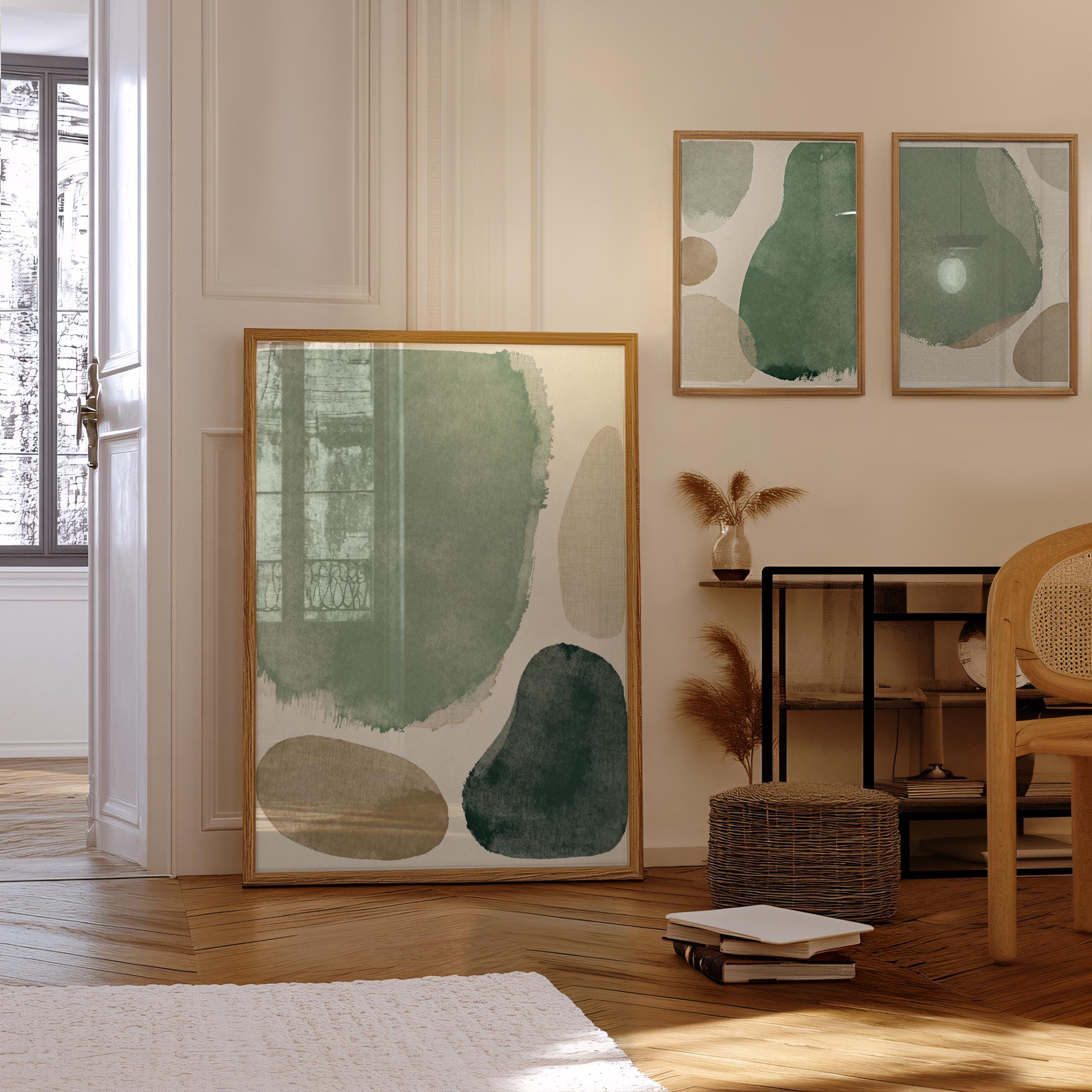 Japandi Wall Art Set of 3, Sage Green Wabi Sabi Wall Art, Minimal ...