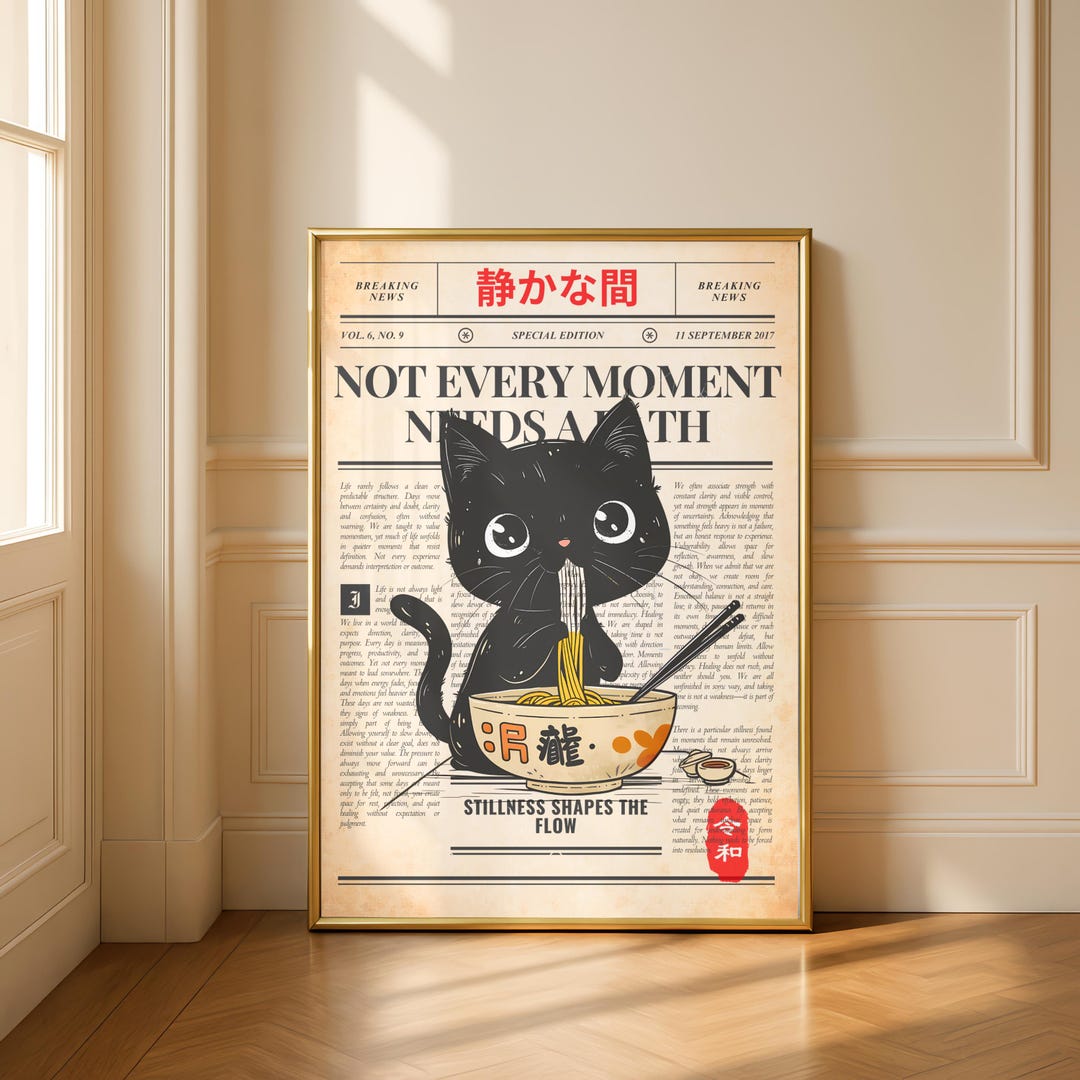 Black Cat Japanese Wall Art, Vintage Japanese Art Print, Retro ...