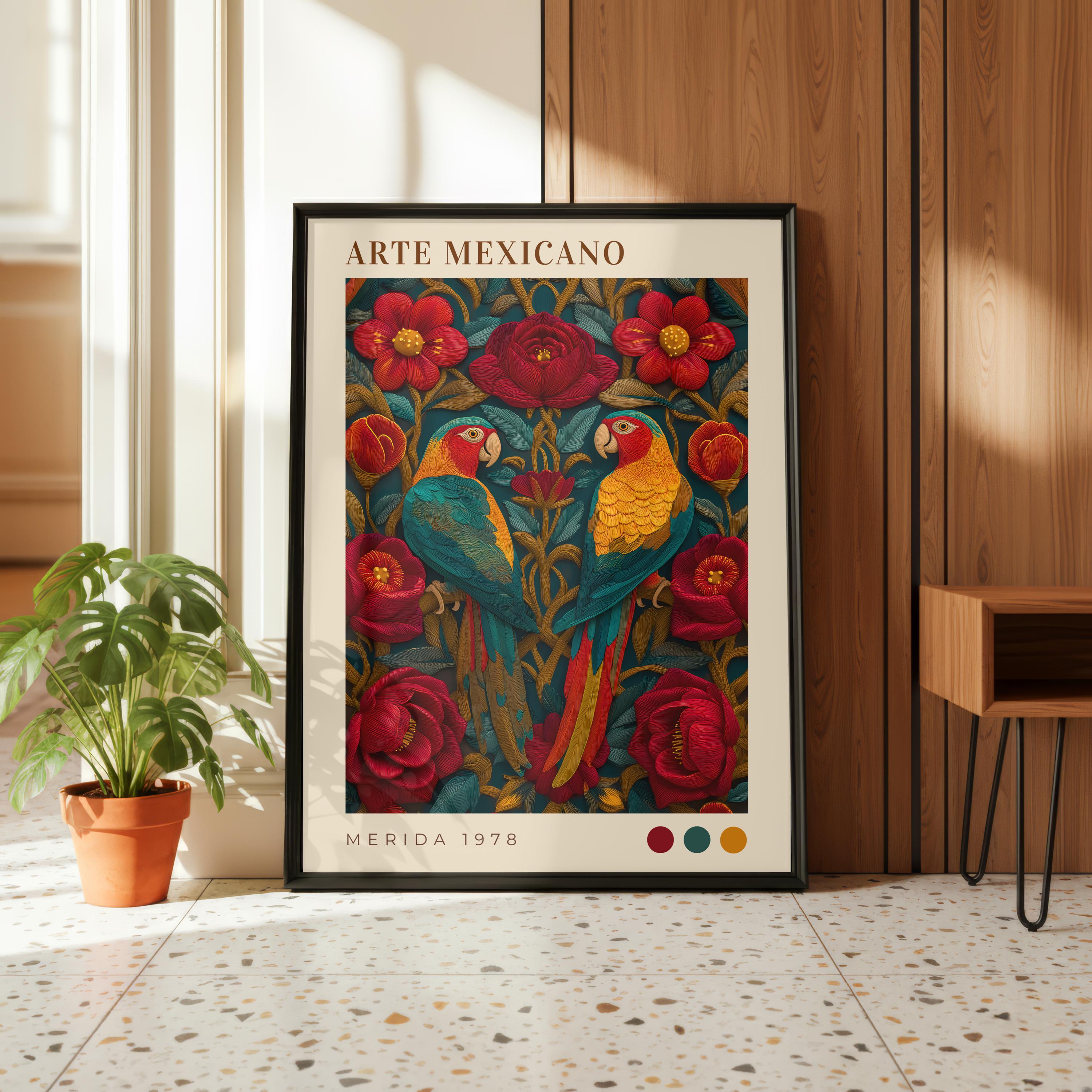 Mexican Folk Art Print Set, Mexican Wall Art, Bird Poster Set, Colorful ...