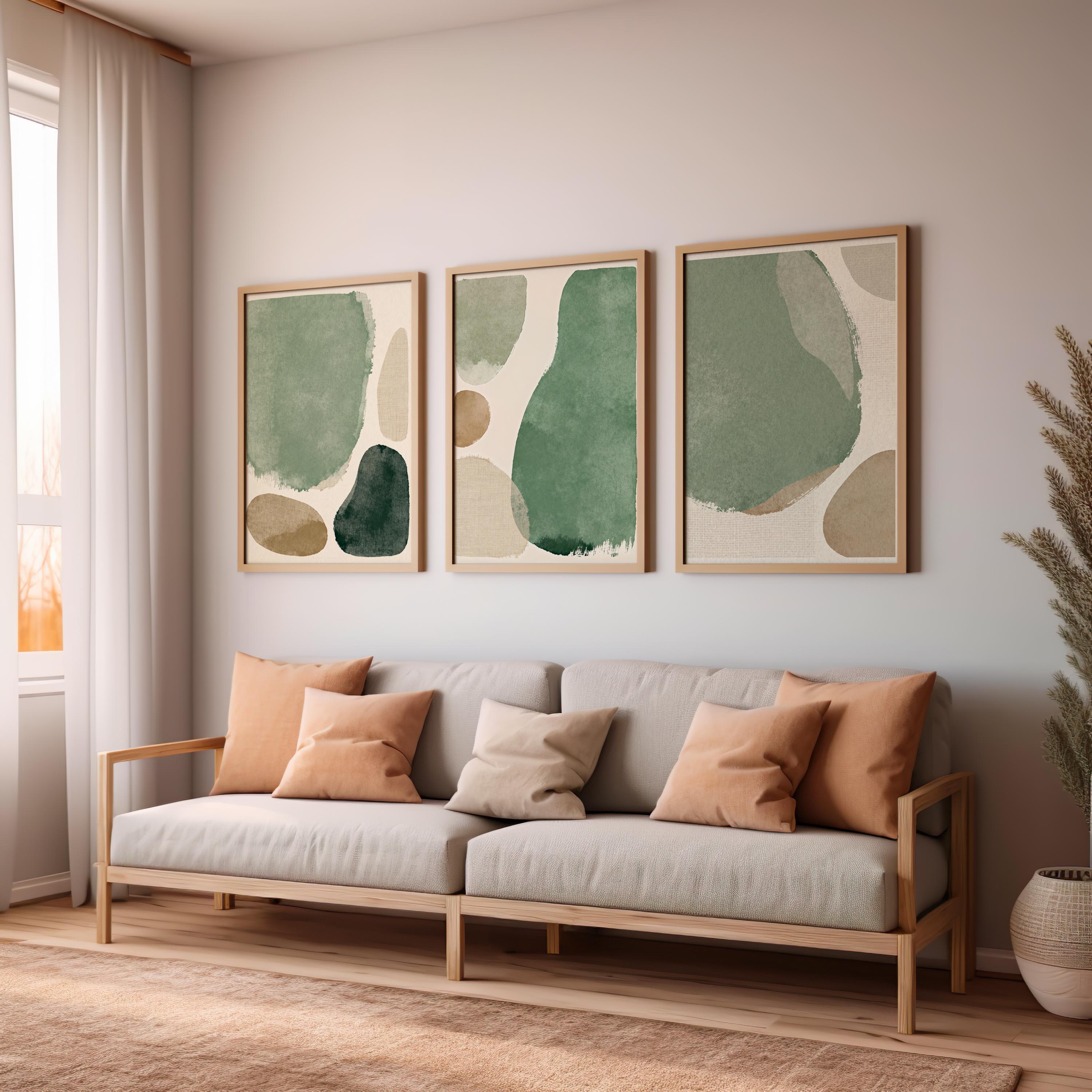 Japandi Wall Art Set of 3, Sage Green Wabi Sabi Wall Art, Minimal ...