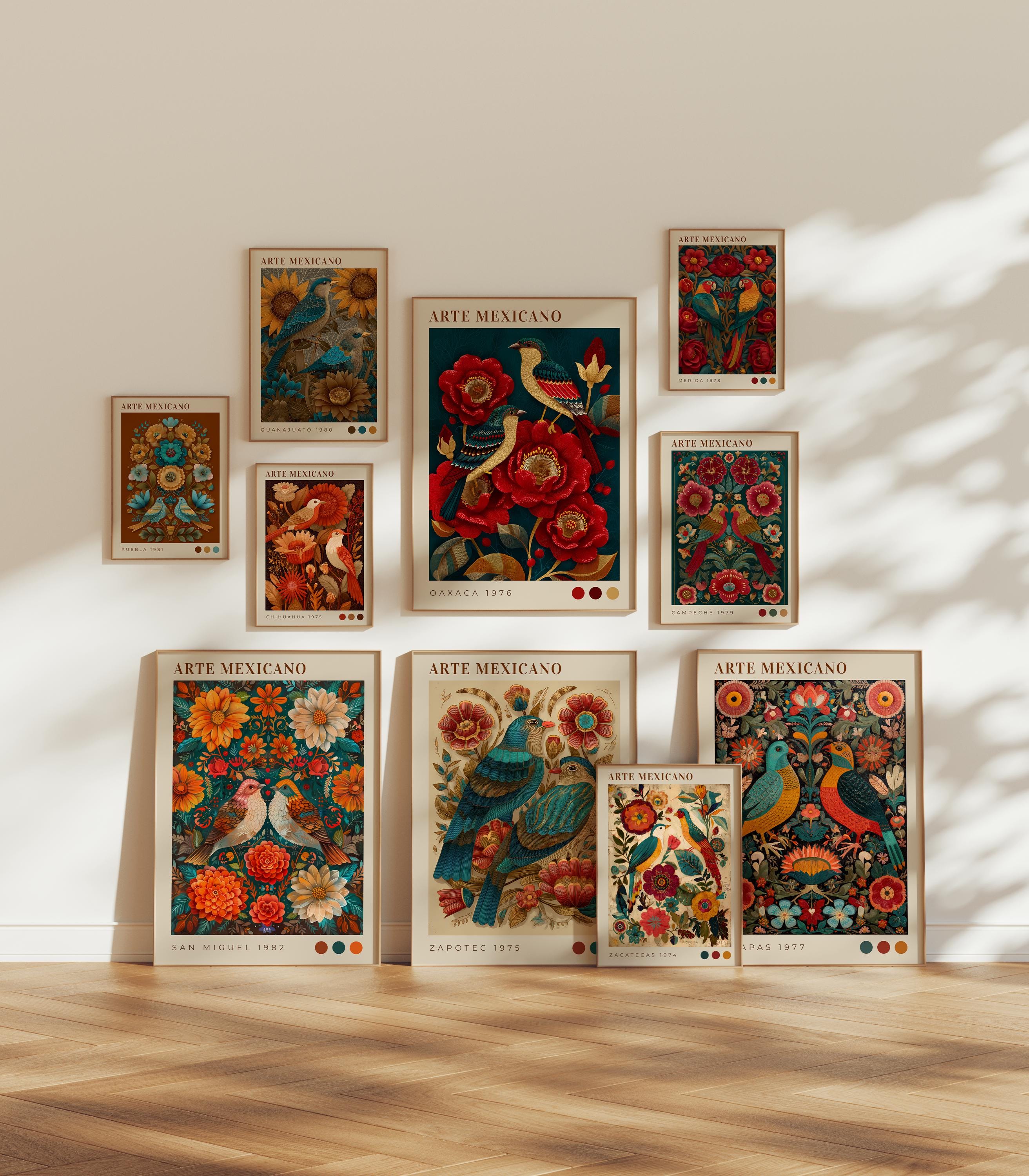 Mexican Wall Art Set of 50 – Traditional Folk Floral Gallery Prints - Etsy