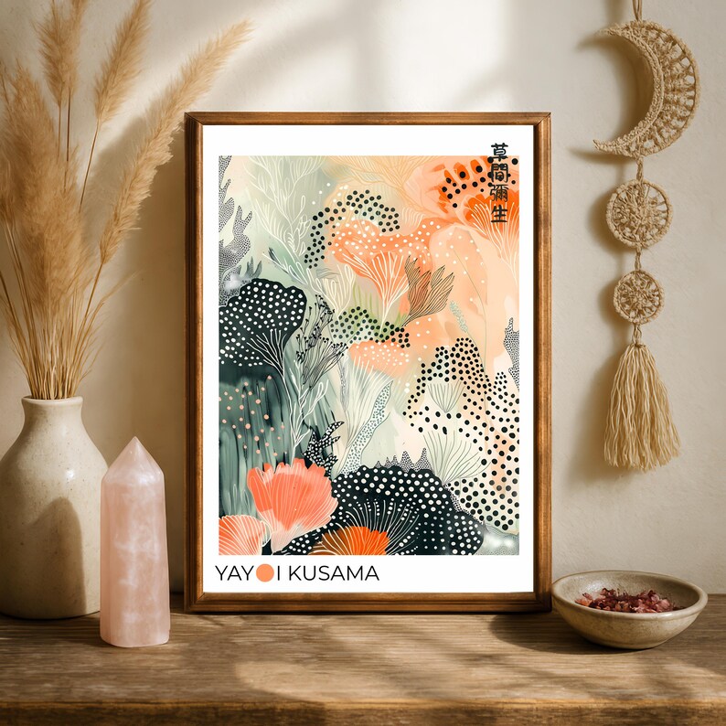 Elegant Japanese Poster with abstract floral shapes and modern botanical flow.