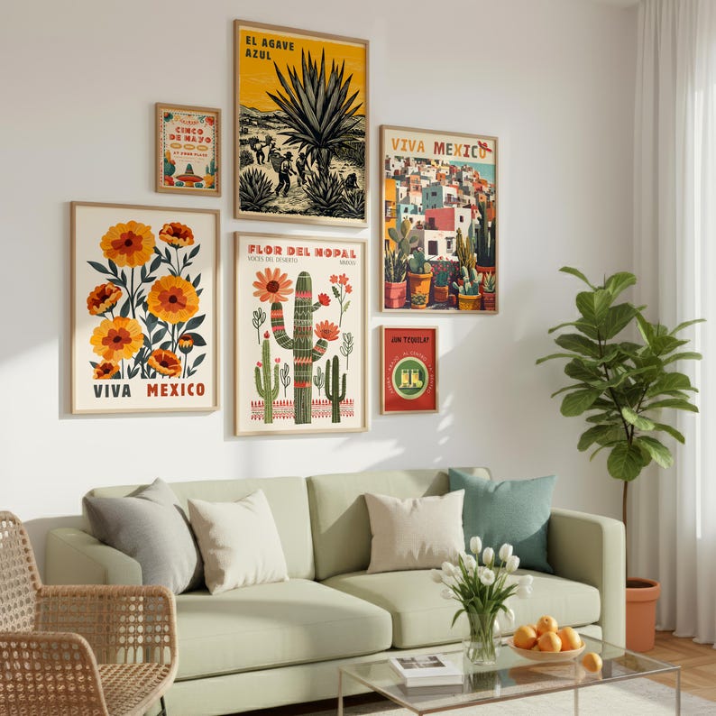 Eclectic Mexican wall art set of 12 perfect for bold interior design and statement walls