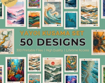 Yayoi Kusama Print Set of 50, Japanese Wall Art, Modern Japanese Art Prints, Gallery Wall Set (Digital Download)