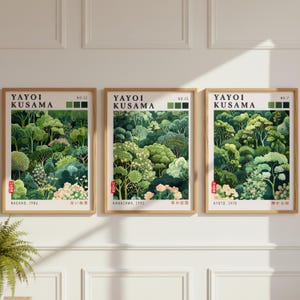 Nature Wall Art triptych with Japanese Art Print styling and refined green color palette