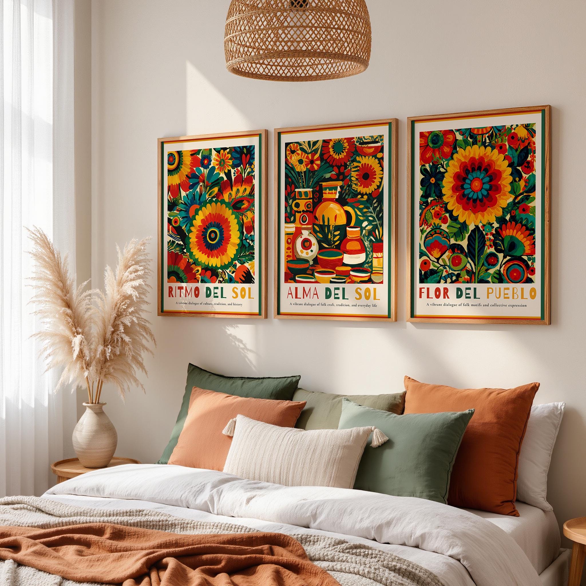 Colorful Mexican Wall Art Set, Floral Mexican Art Print, Botanical ...