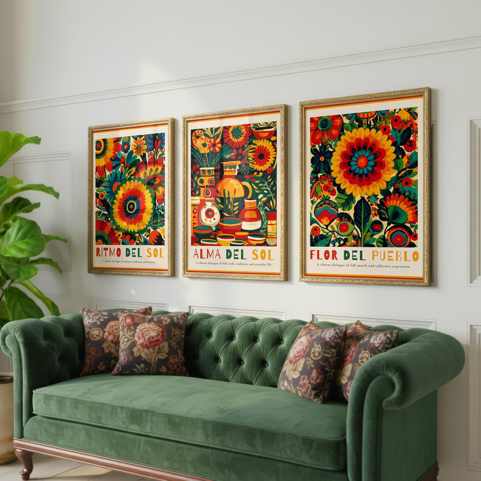 Colorful Mexican Wall Art Set, Floral Mexican Art Print, Botanical ...