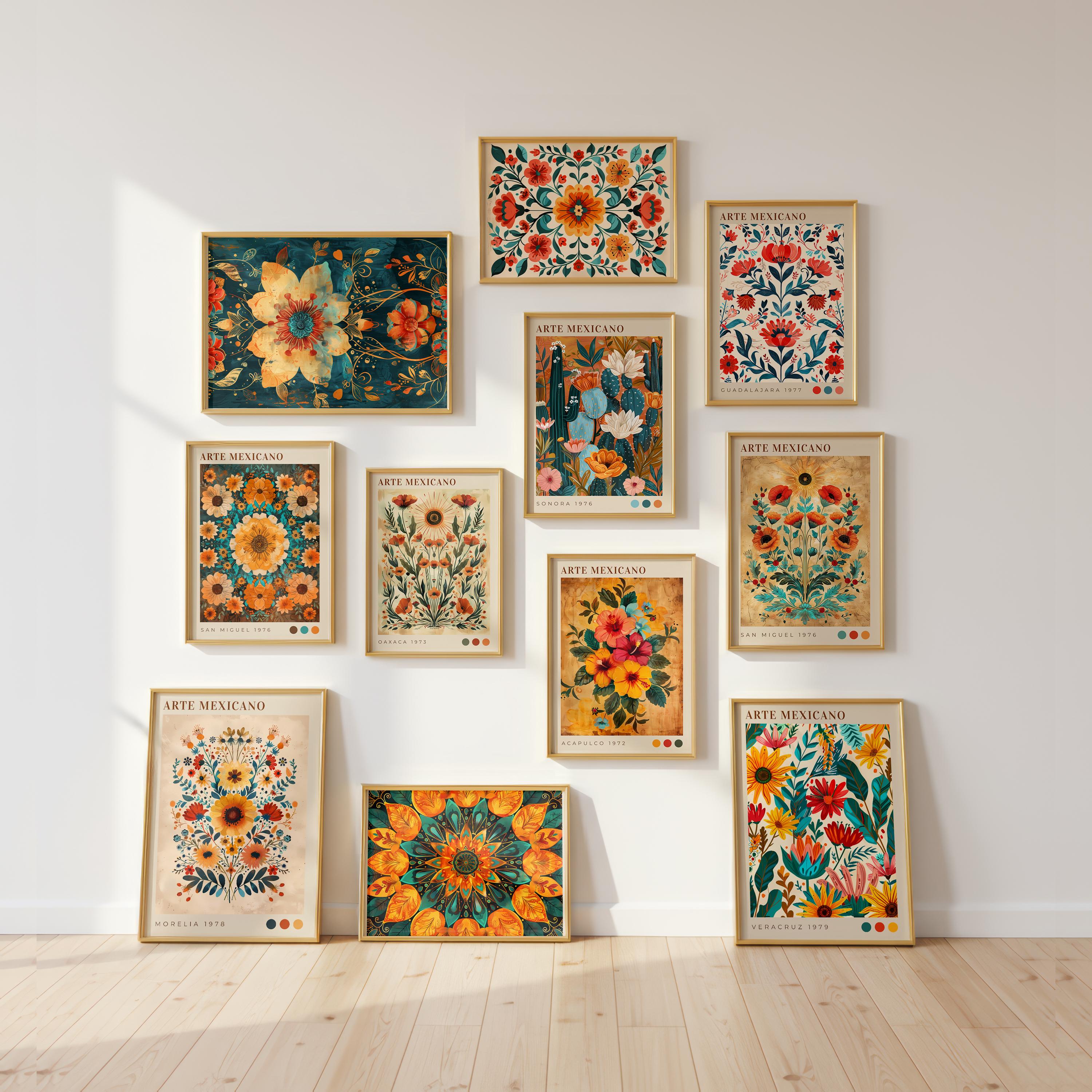 Mexican Wall Art Set of 50 – Traditional Folk Floral Gallery Prints - Etsy