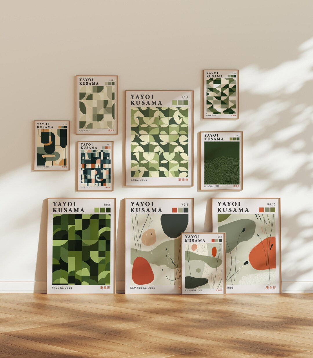 Japandi Green Wall Art Set of 10, Sage Green Abstract Prints, Botanical ...
