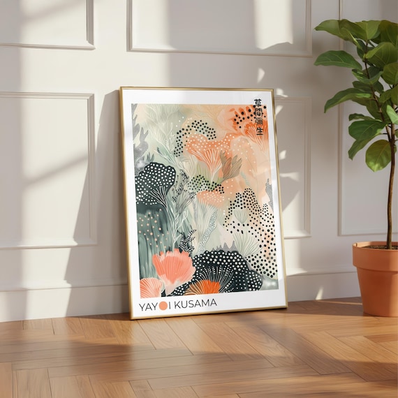 Yayoi Kusama Print – Japanese Abstract Floral Wall Art, Minimalist Botanical Poster, Japandi Wall Art, Japanese Art Print