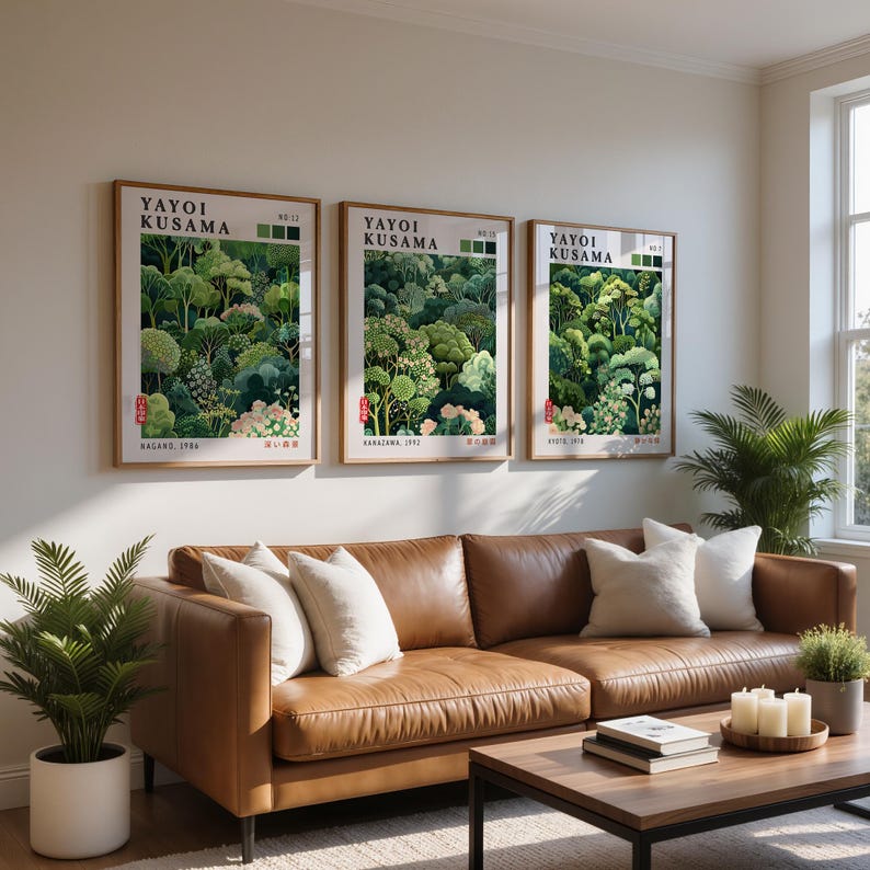 Triptych Wall Art set with botanical landscapes, ideal for Japandi and modern Japanese interiors