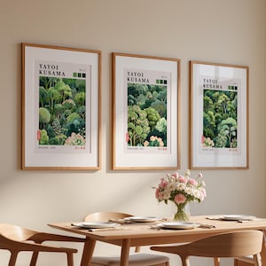 Japanese Poster triptych with botanical illustration and modern Japandi Wall Art aesthetics
