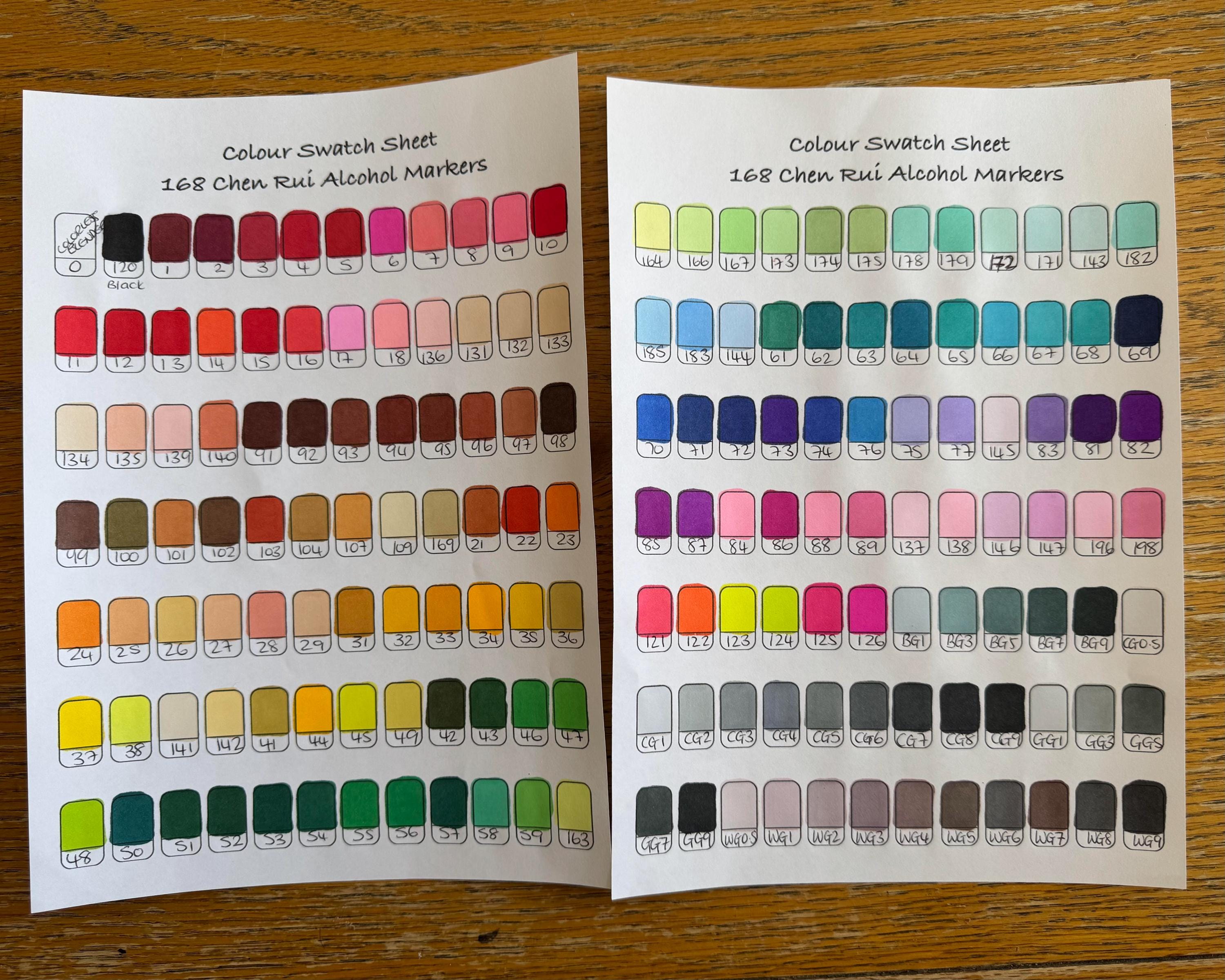 Chen Rui 168 Alcohol Marker Swatch Sheet | Digital PDF | Swatch ...