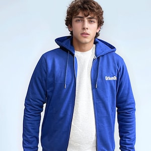 Men&#39;s Royal Blue Full Zip Hoodie: 100% Cotton Fleece