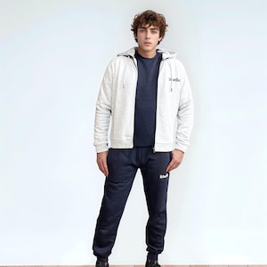 Men&#39;s Grey Melange Full Zip Hoodie: 100% Combed Cotton Fleece
