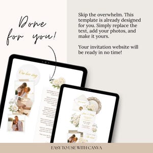 digital rsvp wedding website, wedding website invitation canva template