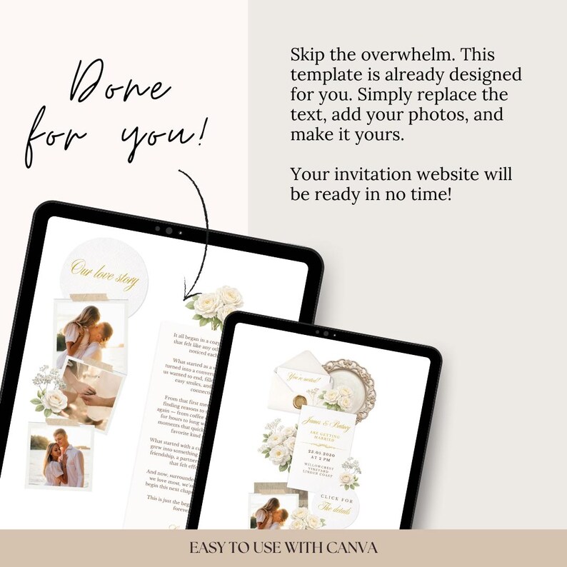 digital rsvp wedding website, wedding website invitation canva template