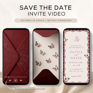 envelope reveal, butterfly wedding, burgundy wedding