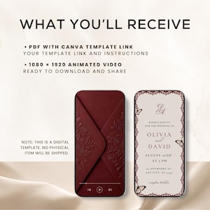 burgundy wedding, red, elegant, luxury wedding, animated save the date
