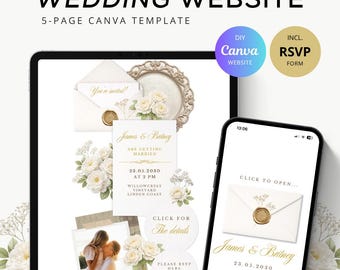 Editable Wedding Website Template Canva, Elegant Digital Wedding Invitation with RSVP, Luxury Wedding Website