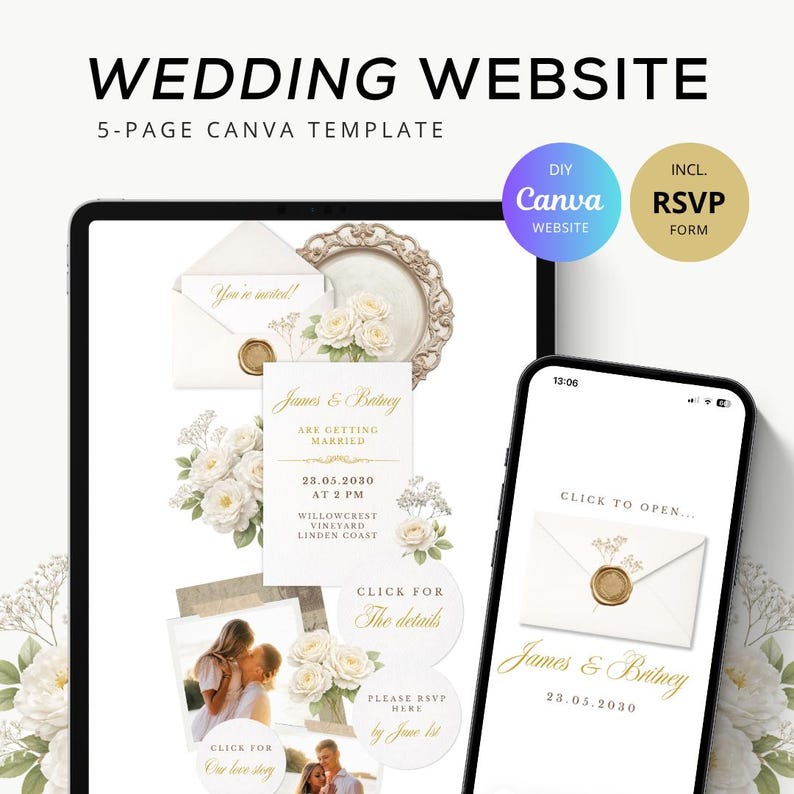 elegant wedding website template, luxury wedding website, minimalist wedding website canva, personalized wedding website